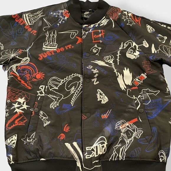Nike Graffiti Print NSW Logo Full Zip Black Bomber Jacket Mens size Small New - Picture 4 of 12